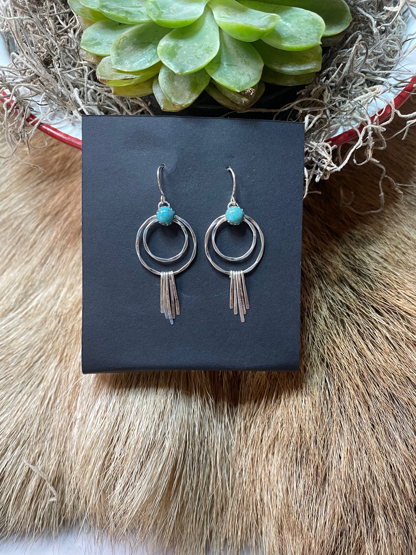 Hammered sterling silver and turquoise earrings