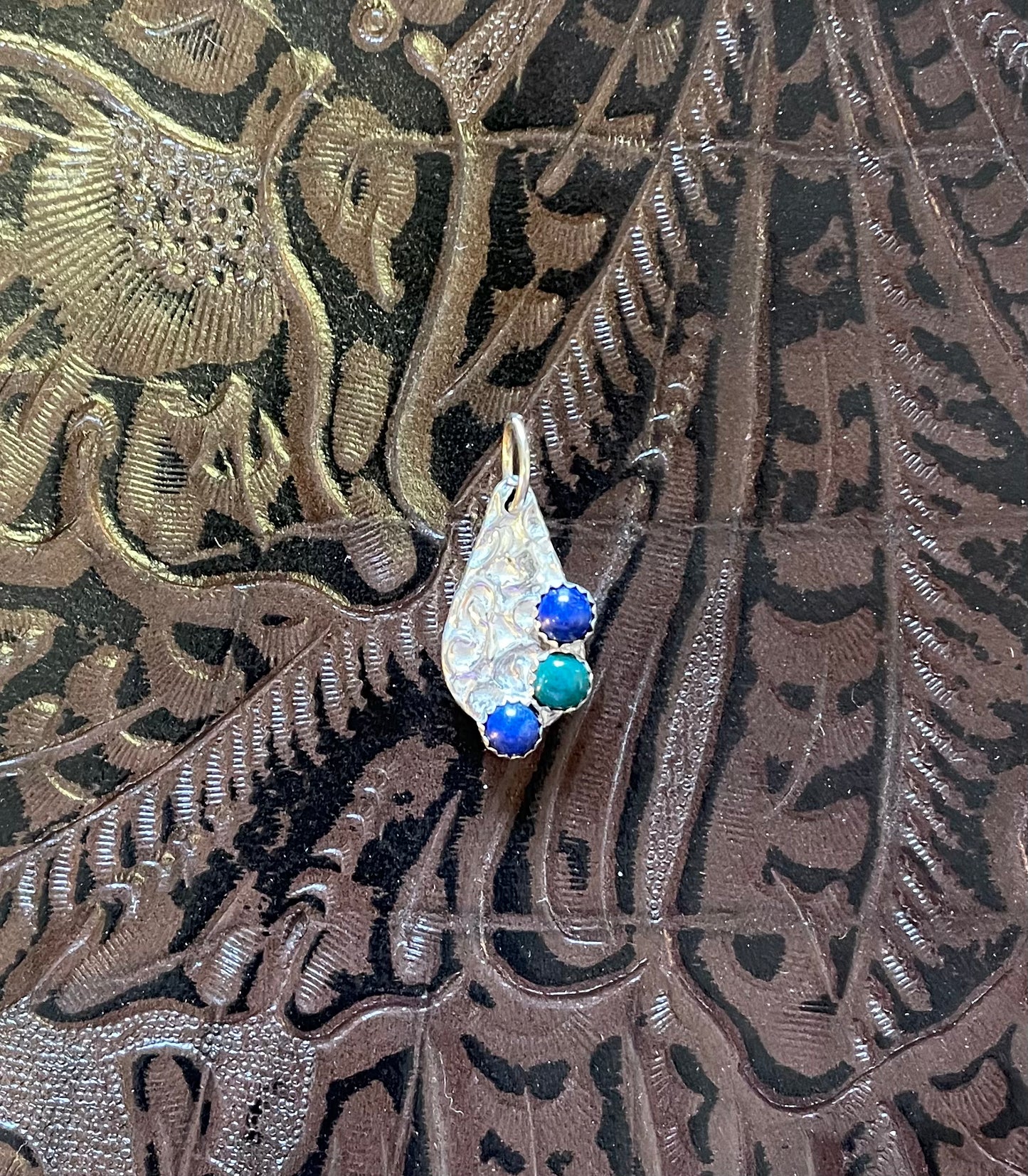 Sterling silver chrysocholla and lapis lazuli pendant
