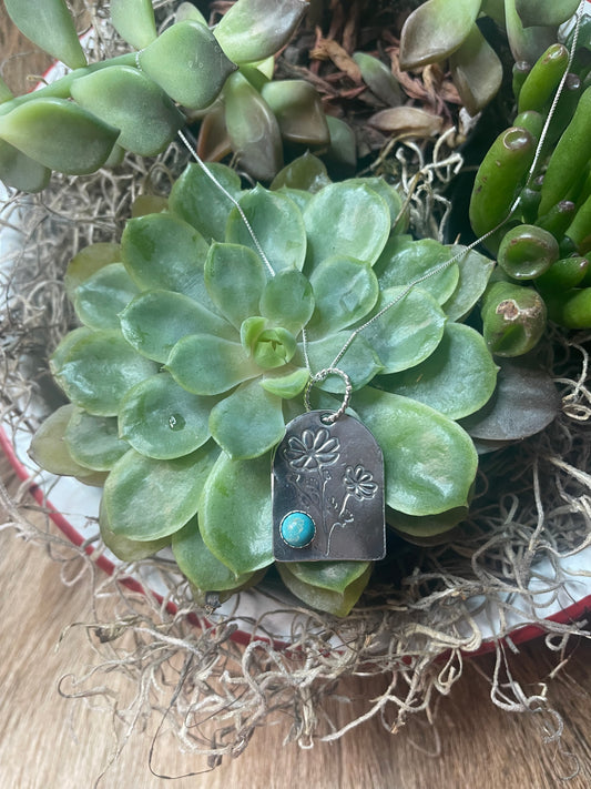 Sterling silver birth flower pendant with turquoise