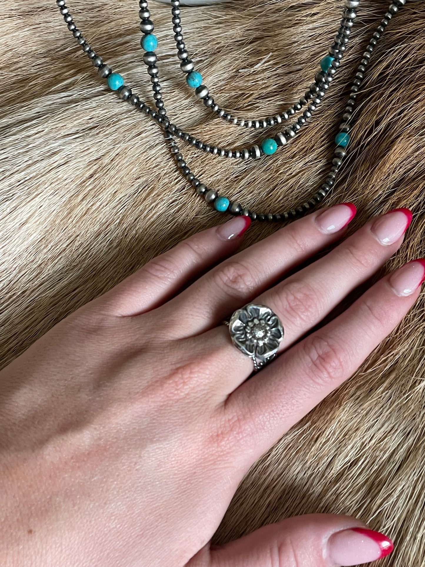 Flower and leaf ring sterling silver