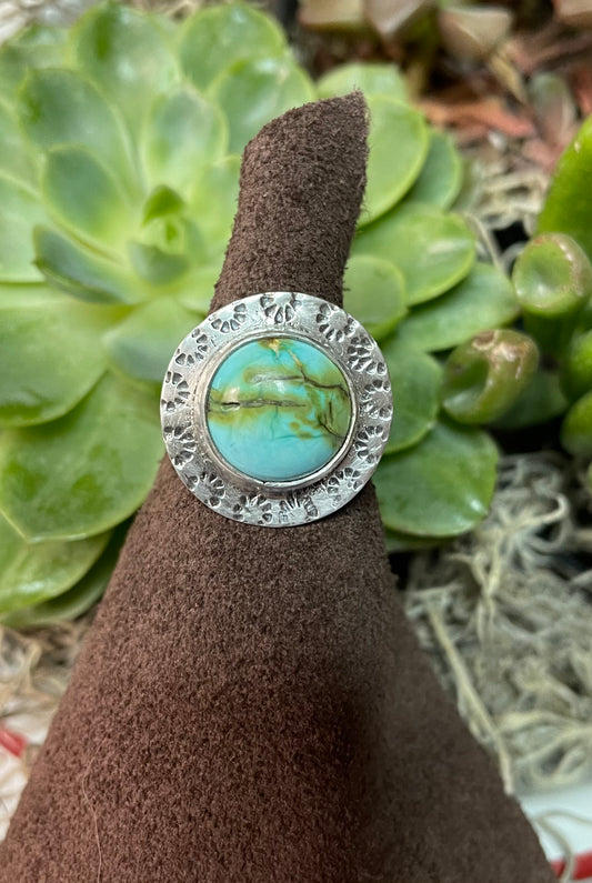 Sonoran Gold turquoise with stamped sterling silver ring