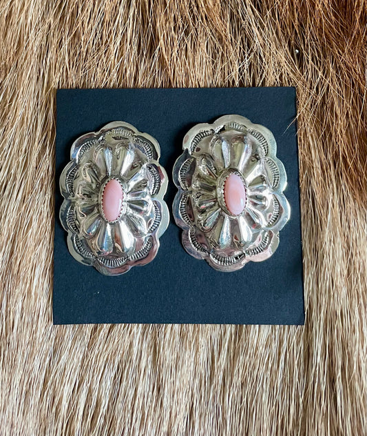 Pink Opal and Sterling Silver concho earrings