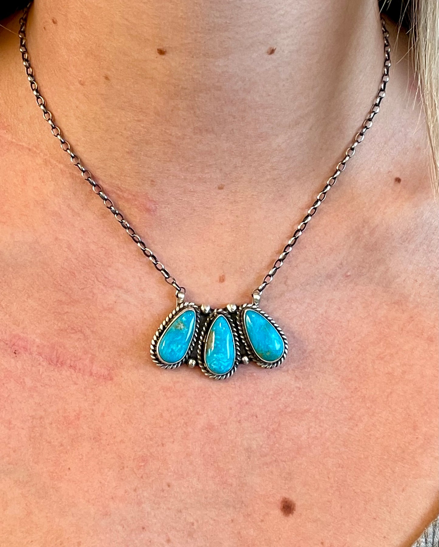 Triple stone Kingman turquoise necklace