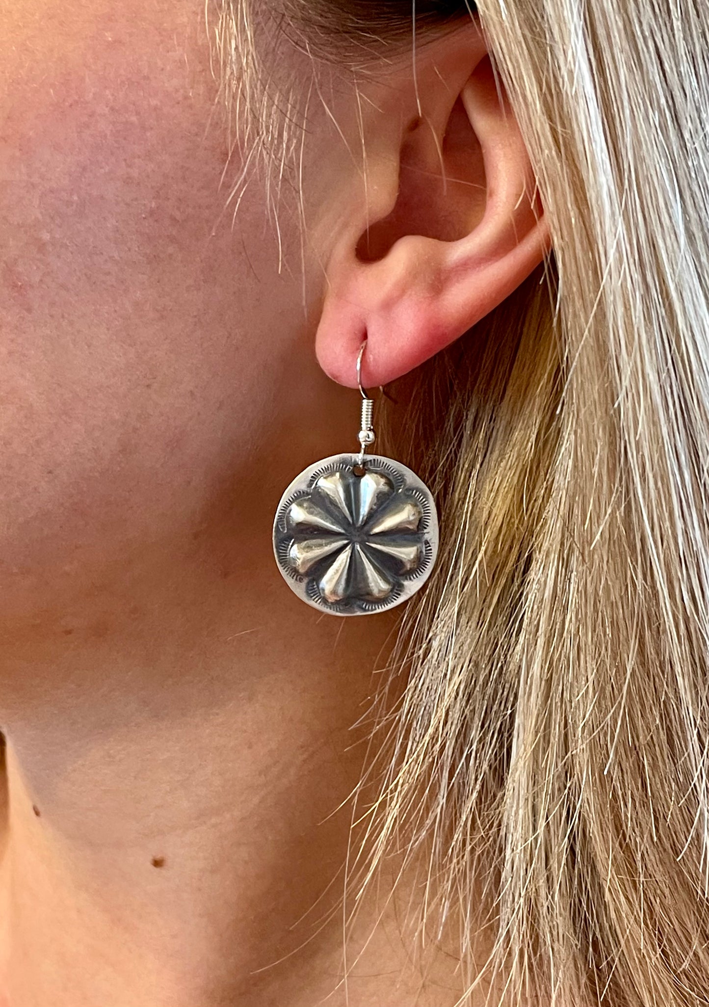 Sterling silver concho earring