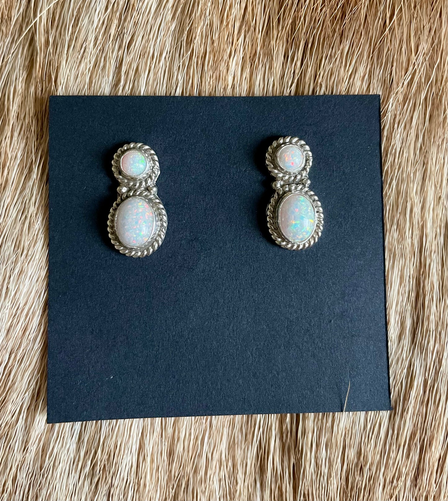 Opal and sterling silver earrings