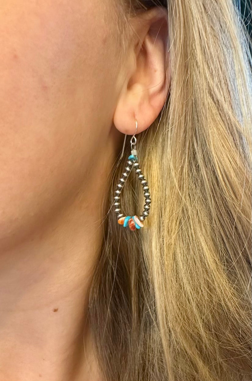 Spiny oyster shell turquoise and Navajo Pearl earrings