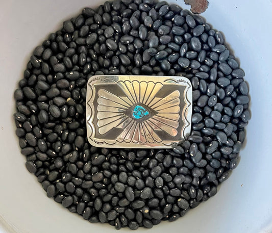 Sterling silver and turquoise belt buckle