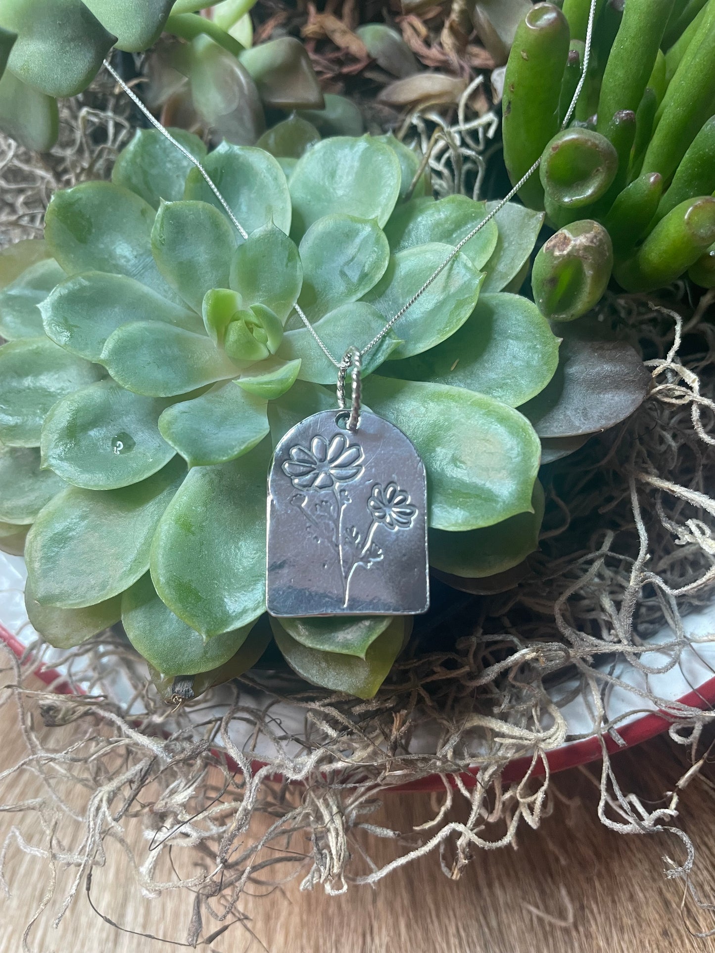 Sterling silver birth flower pendant