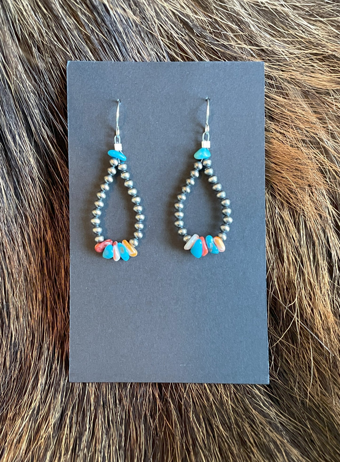 Navajo Pearl, spiny oyster shell and turquoise earrings